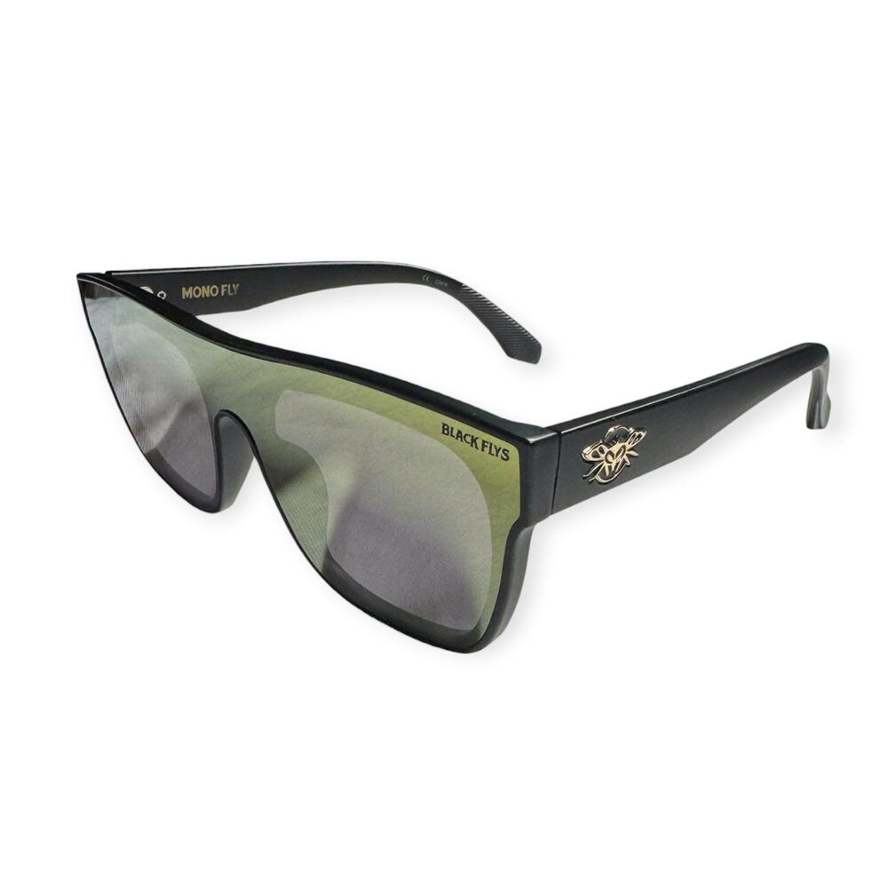 Black Flys‎ Mono Fly Sunglasses Matte Black w/ Gold Mirror Lens Retro Oversized